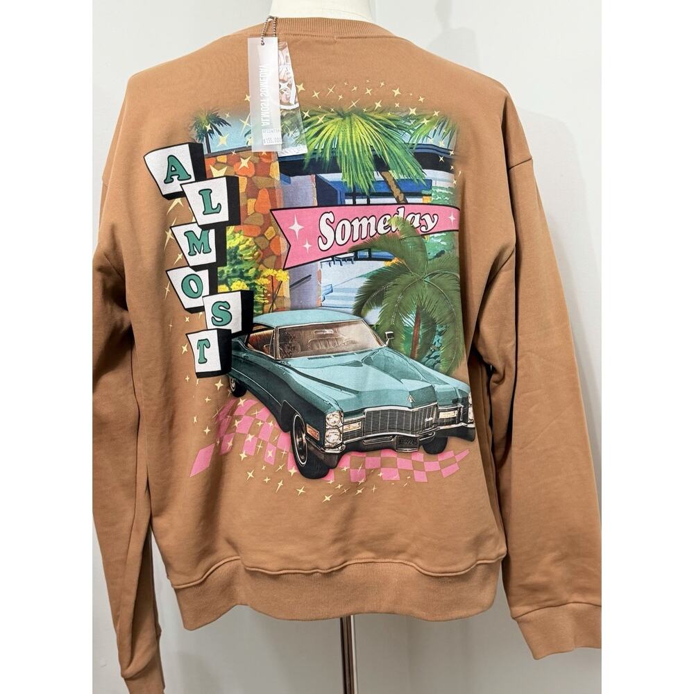 New Almost Sunday Retro Car Brown Crewneck Sweatshirt Size 2XL Msrp $155 Street